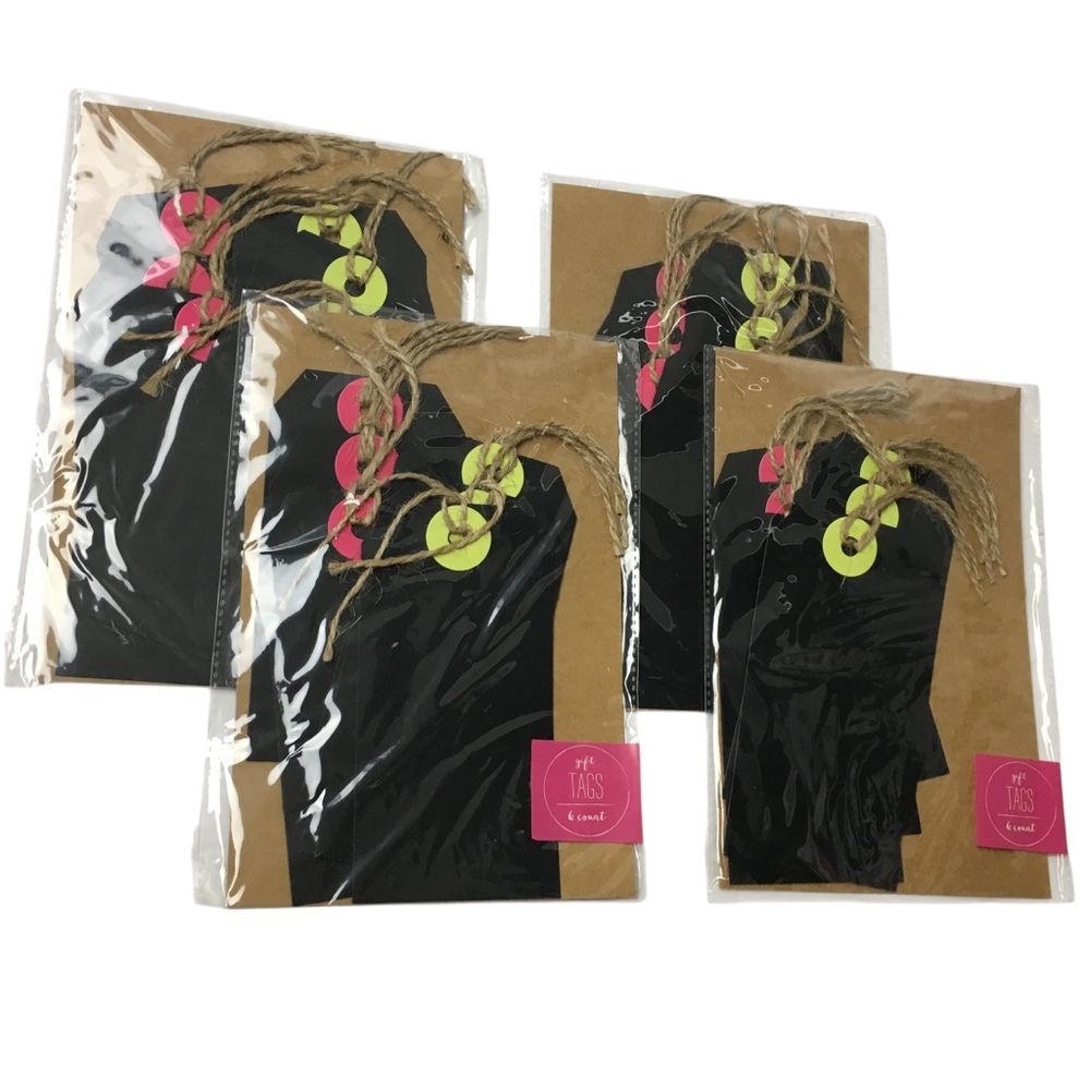 GIFT TAGS Black Chalk Neon Jute Strings 24 Total Die Cut Labeling Organizing NWT